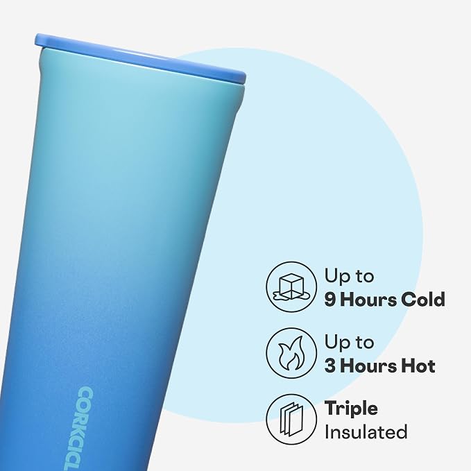 Corkcicle Classic Tumbler - Keeps Drinks Cold 9 Plus Hours - Triple Insulated Stainless Steel Drink Tumbler - Sliding Lid - Summer Drinkware Gift - Keeps Drinks Ice Cold - 24 oz - Boom Box Blue - Image 3