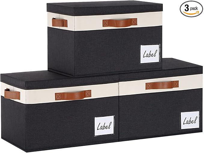 Large Storage Bins with Lids, Foldable Fabric Storage Baskets with Lids by PFFVRP