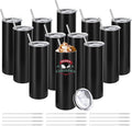 YOUKE OLA 12 Pack Stainless Steel Skinny Tumblers Bulk Straight Double Wall Insulated Tumbler with Lid and Straw for, DIY, Black, 20oz by YOUKEOLA