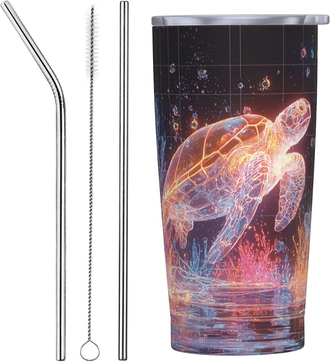 Sea Turtle Tumbler with Lid and Straw 20oz Vacuum Insulated Coffee Cup Stainless Steel Tumblers Leakproof Travel Mug Present for Women Men by Yrebyou