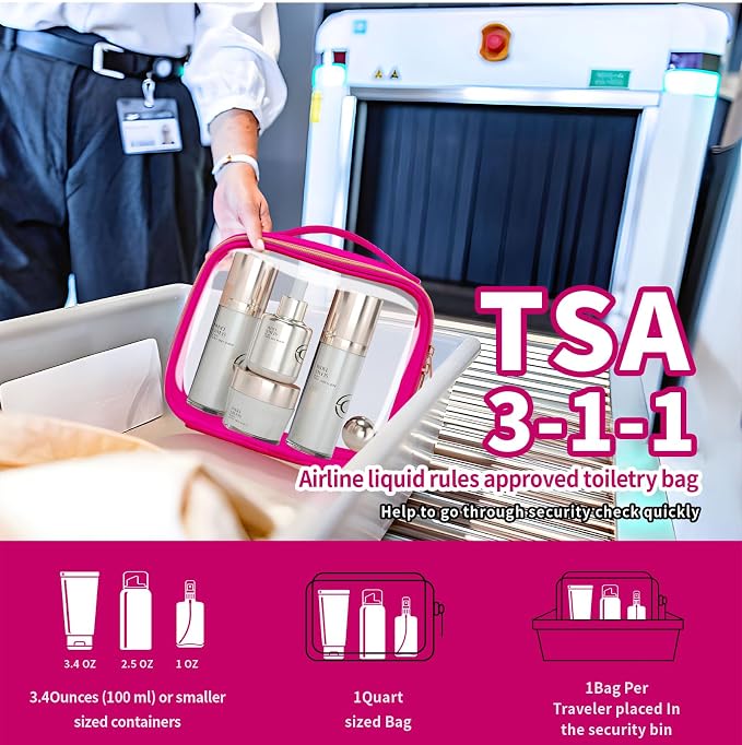 TSA Approved Travel Toiletry Bag, 3 Pack Clear Makeup Bags - Image 2
