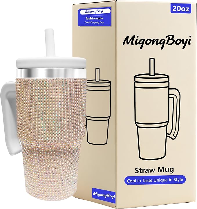 20-OZ Insulated Water Bottle,Insulated Stainless Steel Tumbler,Reusable Cold Drink Thermos,BPA-Free, Double-Wall Stainless Steel Water Bottle (White-Diamond, 20, Fluid Ounces) by Unknown