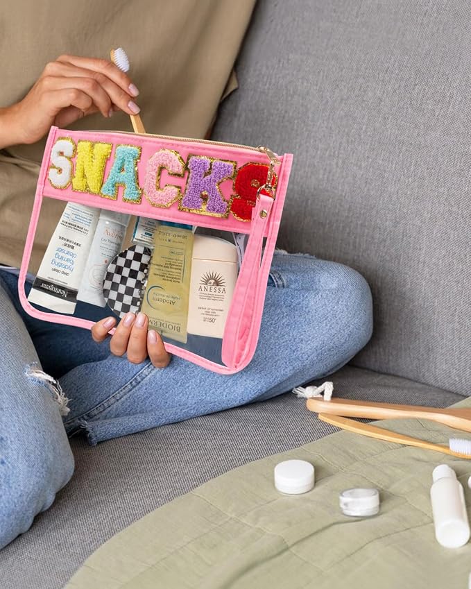 2 Pcs Snack Pouch Chenille Letter Clear Zipper Snack Bag, Nylon Snack Pouch - Image 3