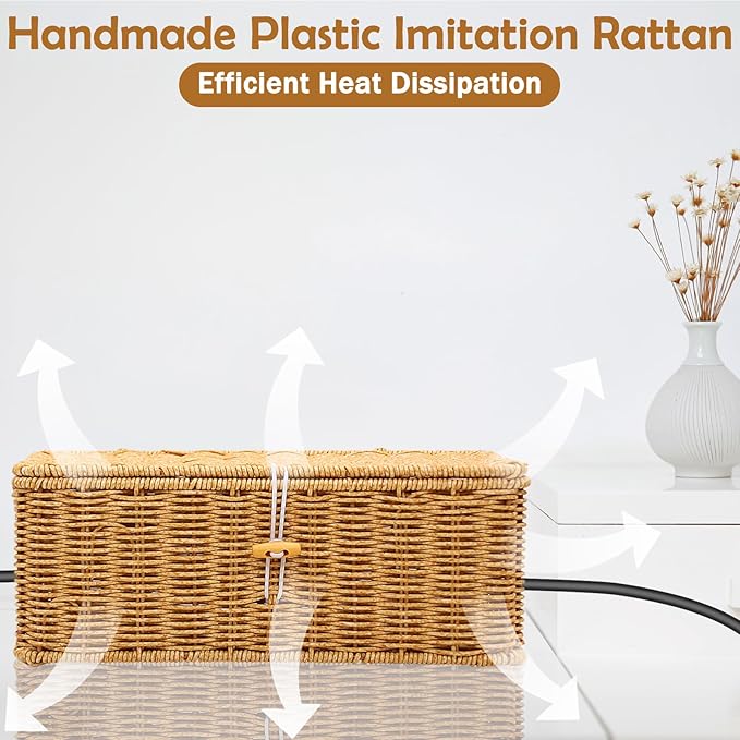 2PCS Cable Management Box, Handmade Rattan Cable Organizer, Open Slots Cords - Image 6