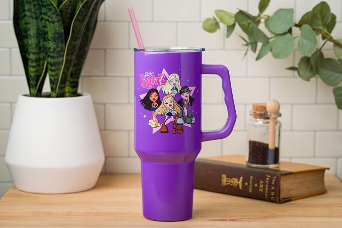 Silver Buffalo Bratz Featuring Cloe, Yasmin, Jade, and Sasha Double Walled Stainless Steel Tumbler with Handle and Straw, Fits in Standard Cup Holder, 40 Ounces - Image 8