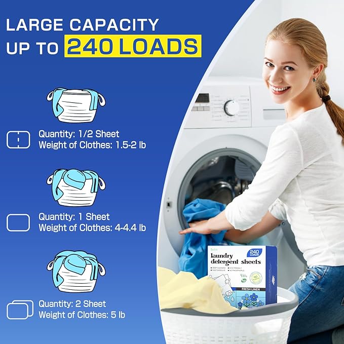 Soulink Laundry Detergent Sheets Fresh Linen Scent 240 Loads，Eco Friendly - Image 3