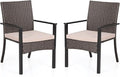 PHI VILLA Outdoor Wicker Chairs Set of 2, Rattan Covered Metal Armchairs by PHIVILLAThepioneerofcomfortablehouseholdsupplies