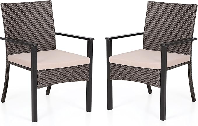 PHI VILLA Outdoor Wicker Chairs Set of 2, Rattan Covered Metal Armchairs by PHIVILLAThepioneerofcomfortablehouseholdsupplies