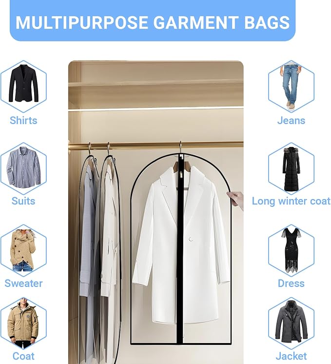 Garment Bags for Hanging Clothes 24'' x 60'' Coat Covers for Closet Foldable - Image 4
