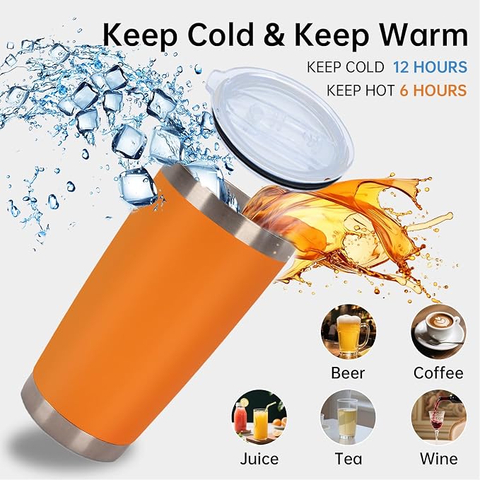 IEOVIEE 32 Pack, 20oz Stainless Steel Bulk Tumblers with Lids and Straws, Double Wall Insulated Travel Coffee Mug, Durable Powder Coated Tumbler Bulk Cup for Cold and Hot Drinks(Orange) - Image 6