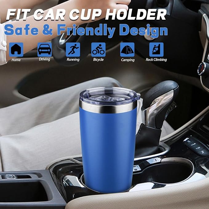 20 oz Tumbler with Lids and Straws, Stainless Steel Insulated Coffee Tumbler, Double Wall Vacuum Insulated Travel Mug Cup, Leakproof Thermal Coffee Cup for Hot and Cold Drinks (Sea Blue) - Image 6