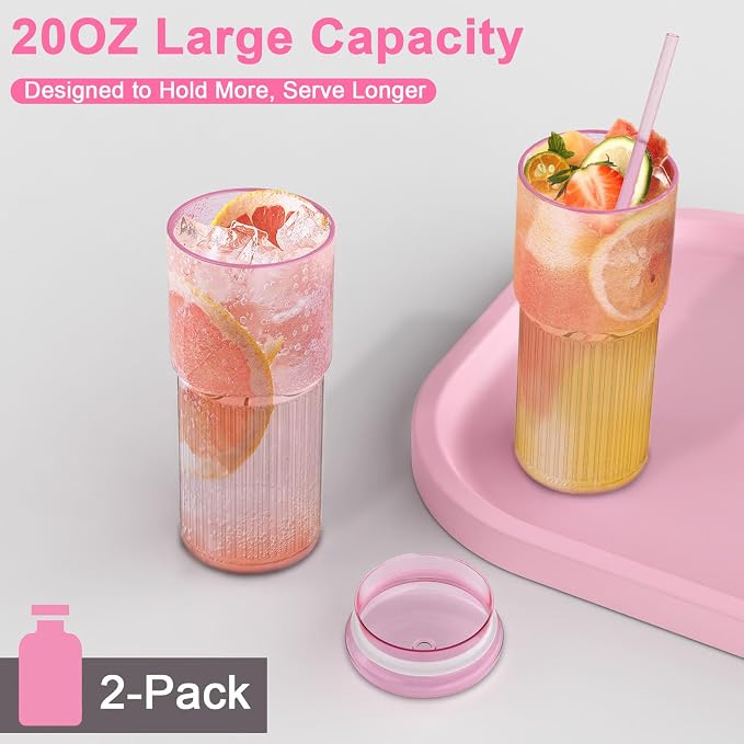 Luiaiog Glass Cups with Lids and Glass Straws, High Borosilicate 20OZ Pink Tumblers (2Pcs) for Coffee, Tea, Juice, Smoothies, Hot & Cold Drinks at Home/Office - Image 7