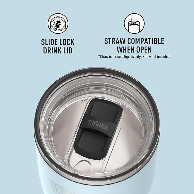 THERMOS ICON SERIES, Stainless Steel Cold Tumbler with Slide Lock, 24 Ounce, Glacier - Image 4