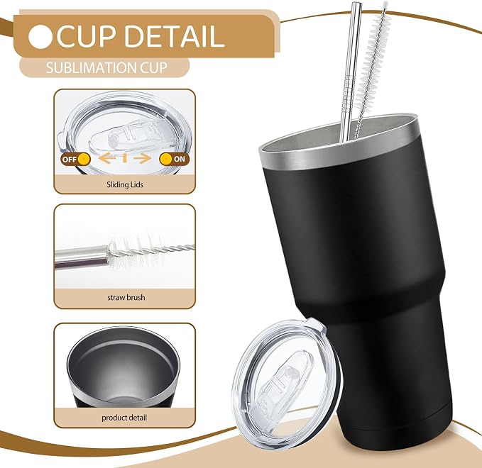 YOUKE OLA 12 Pack Insulated Tumbler Powder Coated Stainless Steel Double Wall Vacuum Travel Coffee Tumbler Cup with Lid and Straw for Laser Engrave DIY Gift 30oz Black - Image 3