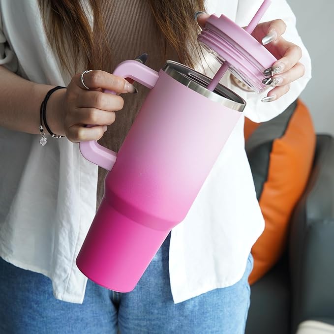 Konokyo 40 oz Tumbler with Handle and 2 Straws,2 in 1 Lid Insulated Water Bottle Stainless Steel Travel Coffee Mug,Day Night - Image 5
