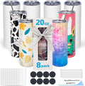 8 Pack 20oz Sublimation Tumbler Blanks Skinny Straight in Bulk, Stainless Steel Insulated Sublimation Tumbler with Polymer Coating for Heat Transfer, With Lid, Straw, ribbon, Gift box by UIRZOTN