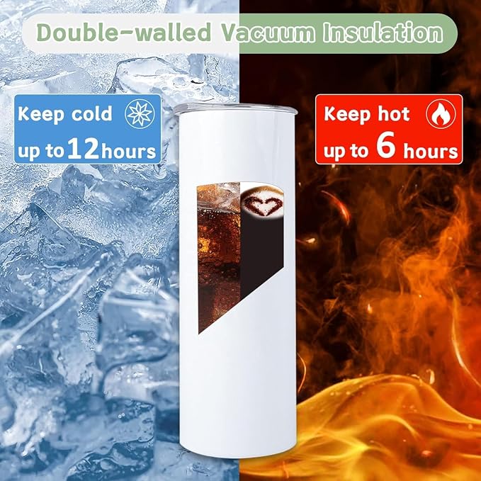 Sublimation Tumblers, 20 oz Skinny Straight Sublimation Tumbler with Lids and Straws Bulk (8 Pack) - Image 4