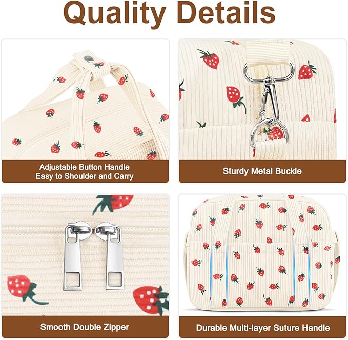 Corduroy Lunch Box Lunch Bag for Women Men, Cute Strawberry Small Insulated - Image 7
