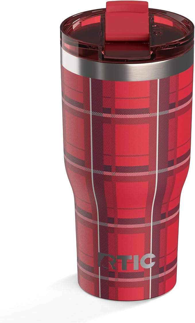 RTIC 30oz Essential Tumbler with Lid, Ceramic Lined, Insulated, Stainless Steel, Metal, Double Wall Vacuum-Insulation, Travel Cup for Iced Coffee, Tea, Hot and Cold Drink, Red Plaid by RTIC