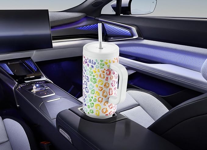 Meoky 50 oz Tumbler with Handle, Tumbler with Lid and Straw, Insulated Stainless Steel Travel Mug, 100% Leak-proof, Keeps Cold for 36 Hours or Hot for 12 Hours (Kiss) - Image 7