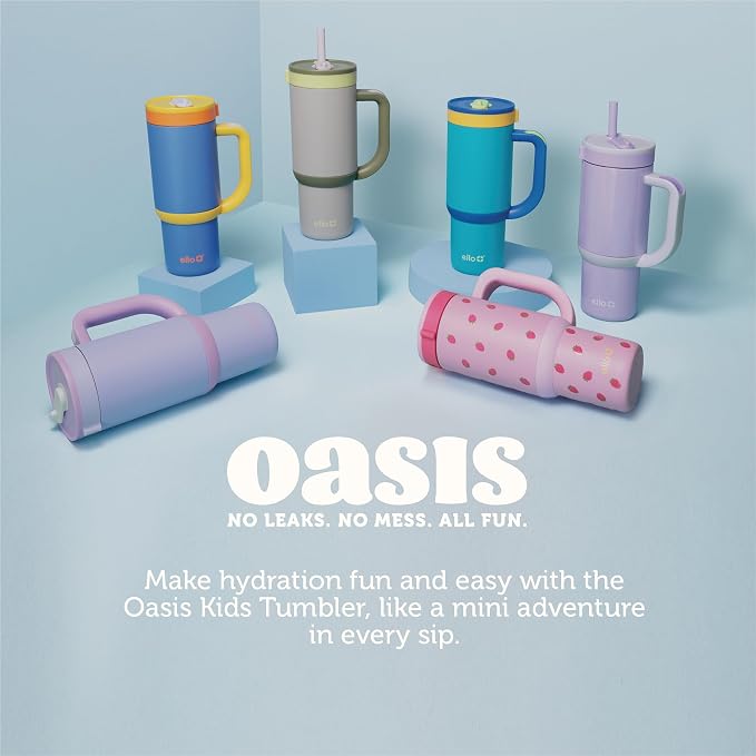 Ello Oasis 18oz Kids Tumbler with Handle & Retracting Straw, 100% Leakproof Reusable Insulated Stainless Steel Cup, Gifts for Teens Girls Boys, Keeps cold for 18 Hours, Cup Holder Friendly, Lavender - Image 5