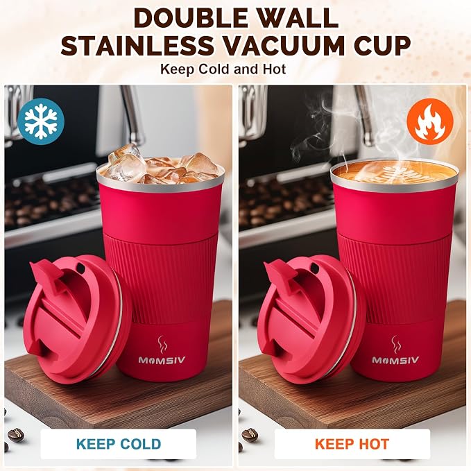 MOMSIV 17oz Travel Mug, Insulated Coffee Cup with Leakproof Lid, Vacuum Stainless Steel Double Walled Reusable Tumbler for Hot and Cold Water Coffee and Tea In Travel and Car - Image 3
