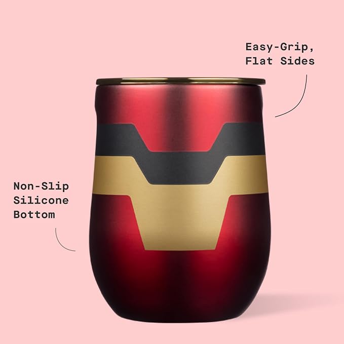 Corkcicle Stemless Insulated Wine Glass Tumbler - Beverages Cold 6 Hours & Hot 3 Hours - Stainless Steel - Easy-Grip - Summer Drinkware Gift - Keeps Drinks Ice - 12 oz - Captain Marvel - Image 4
