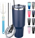 40 oz Tumbler with Lids and Straws, Stainless Steel Insulated Coffee Tumbler, Double Wall Vacuum Insulated Travel Mug Cup, Leakproof Thermal Coffee Cup for Hot and Cold Drinks (Navy Blue) by GUDEMAO