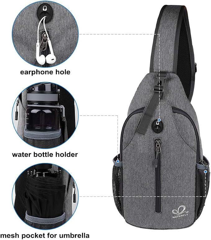 WATERFLY Crossbody Sling Backpack Sling Bag Travel Hiking Chest Bag Daypack - Image 4