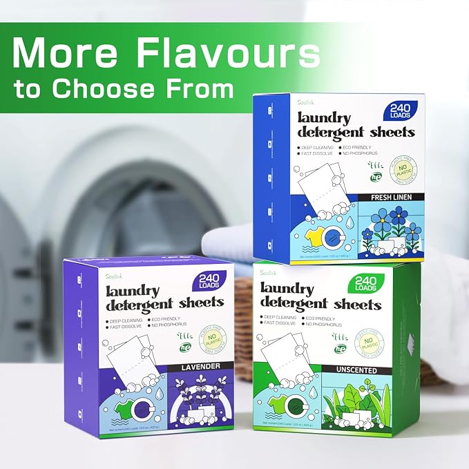 Soulink Laundry Detergent Sheets Unscented 240 Loads，Eco Friendly Detergent - Image 6