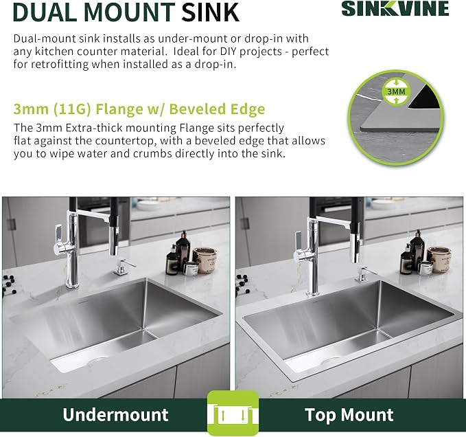 25-Inch Drop-In Kitchen Sink, SINKVINE 25" x 22" Stainless Steel Indoor and - Image 9