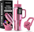 Coldest Tumbler with Handle and Straw - 100% Spill Proof Tumbler with Straw (3 Lids) - Stainless Steel Insulated Leakproof Tumblers for Women & Men - 36 oz (Pink Reflections) by Coldest