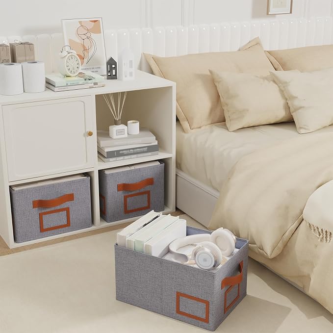 OUTBROS Foldable Storage Box for Shelves, 15.7 x 11.8 x 7.9 inch Fabric Baskets - Image 2