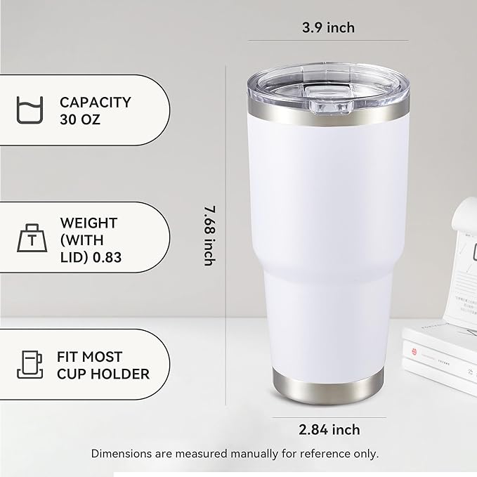 30 oz Tumbler with Lid Stainless Steel Tumblers Vacuum Insulated Cup Reusable Powder Coated Travel Mug Double Wall Leak Proof Portable Cups Keep Cold Drinks for 12 Hours, White, 1 Pack - Image 4