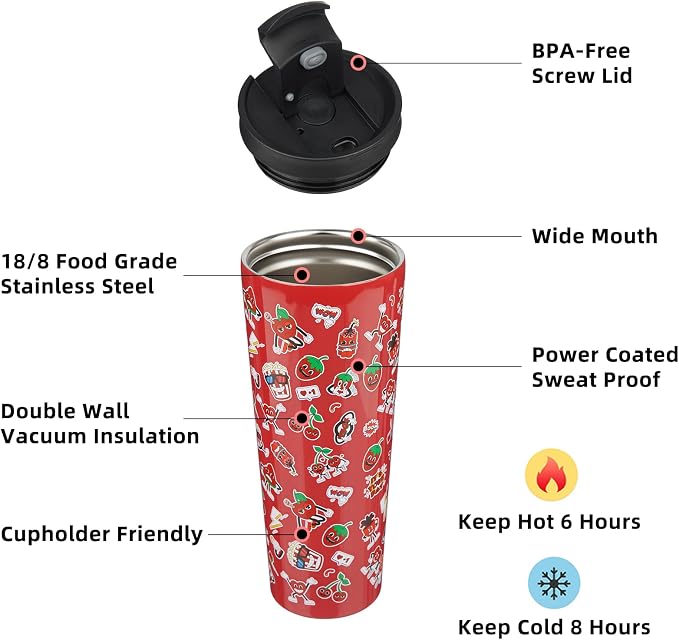 BJPKPK 34oz Skinny Tumbler With lid And Straw Stainless Steel Travel Coffee Mug Insulated Tumblers Cups,Passionate Red - Image 2