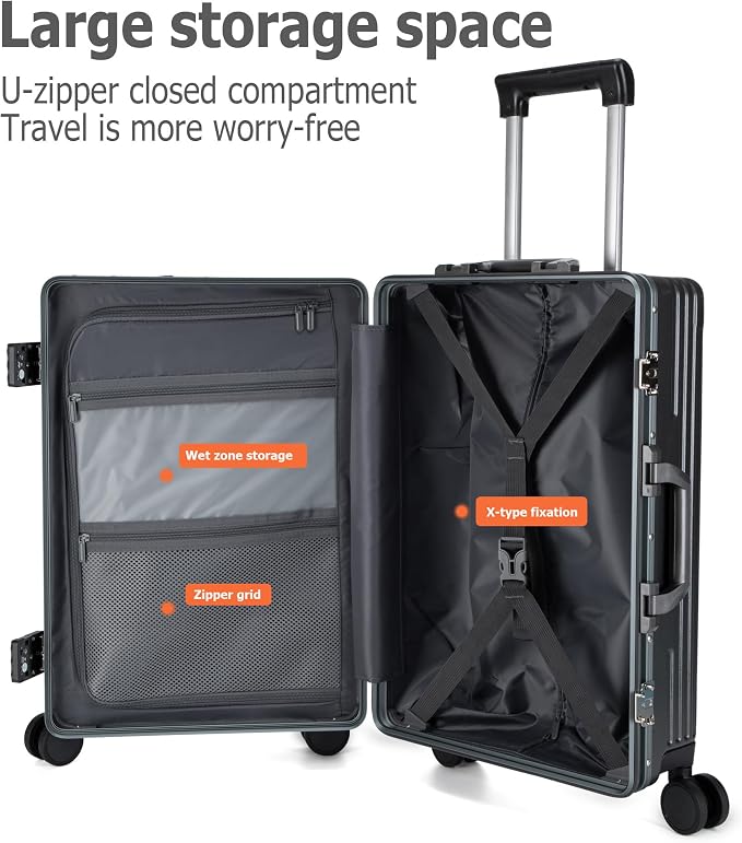 feilario 24in Aluminium Frame PC Hard Shell Spinner Wheels Luggage, Built-In - Image 5