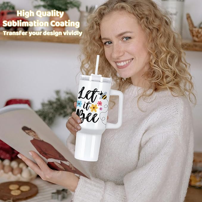 40 Oz Sublimation Tumbler with Handle 4 Pack, Stainless Steel Sublimation Tumbler Mug Blanks with Handle, White - Image 4