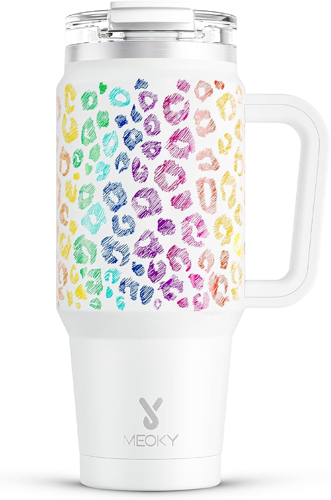 Meoky 32 oz Tumbler with Handle, Insulated Tumbler with Lid and Straw, Stainless Steel Travel Mug, Keeps Cold for 24 Hours, 100% Leak Proof, Fits in Car Cup Holder (Kiss) by MEOKY