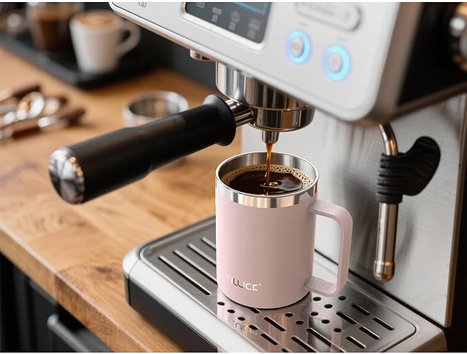 TILUCK 12 oz Insulated Coffee Mug with Lid, Double Wall Vacuum Insulated Travel Mug Cup with Handle for Hot or Cold Drinks（12oz，Matte LightPink） - Image 3