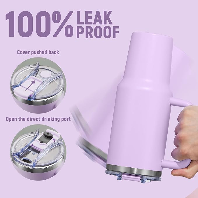 40 oz Tumbler with Handle and Straw Lid,Insulated Reusable Stainless Steel Water Bottle Travel Mug，Cupholder Friendly Double Wall Vacuum Sealed Cup (Lavender Purple) - Image 4
