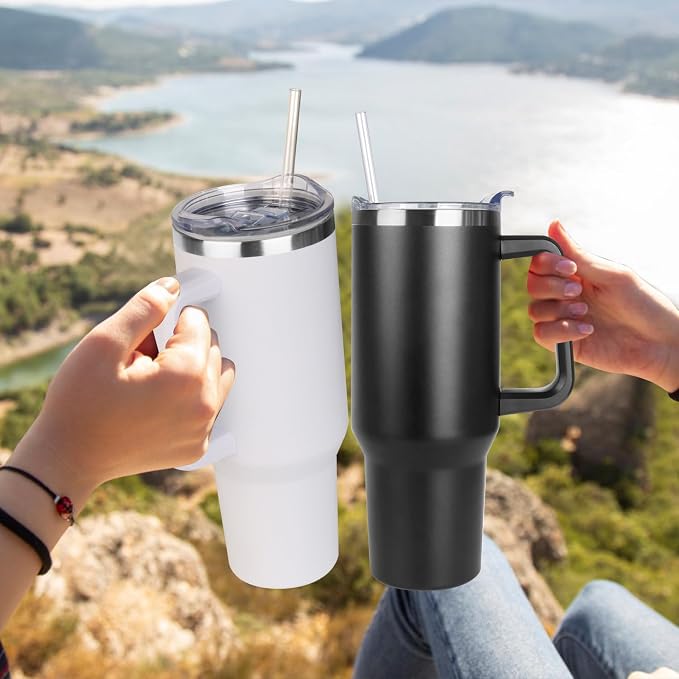 SYACOT 40 oz Tumbler with Handle and Straw Stainless Steel Insulated Tumbler Leak Proof Lid and Straw Lid Reusable Travel Mug Coffee Mug Cup Dishwasher Safe Keep Drinks Cold and Hot (Winter White) - Image 6