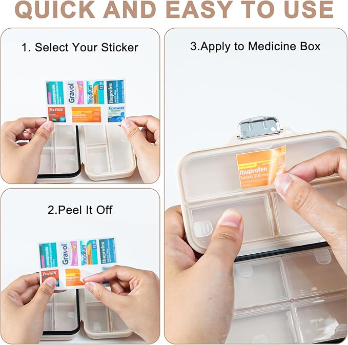 Travel Pill Organizer Box with Medicine Labels, 7 Compartments Portable Pill - Image 4