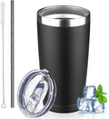 20 oz Tumbler with Lids and Straws, Stainless Steel Insulated Coffee Tumbler, Double Wall Vacuum Insulated Travel Mug Cup, Leakproof Thermal Coffee Cup for Hot and Cold Drinks (black) by GUDEMAO