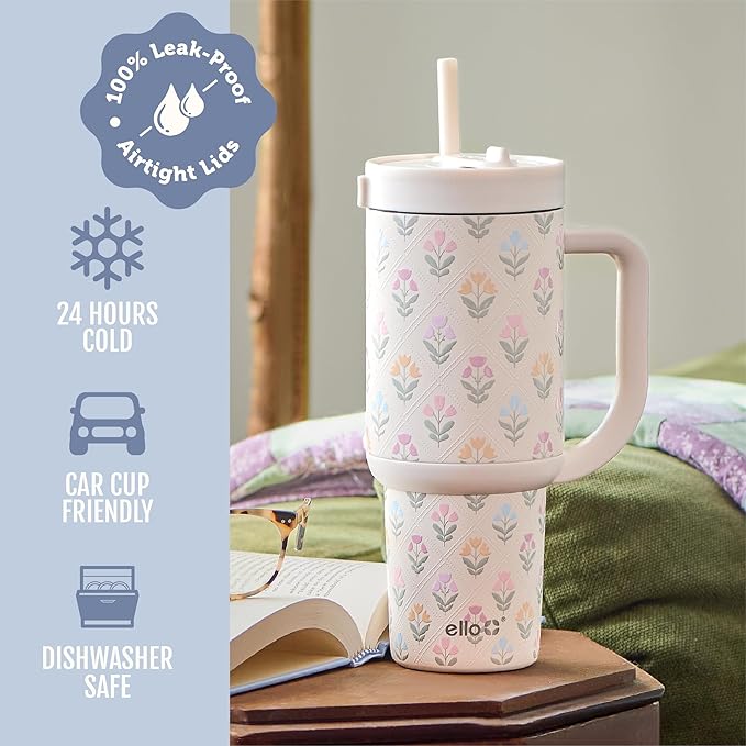 Ello Oasis 30oz Stainless Steel Water Bottle - Flower Quilt - Image 5