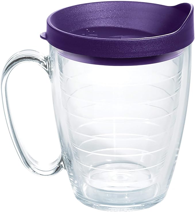 Tervis Clear & Colorful Lidded Made in USA Double Walled Insulated Tumbler Travel Cup Keeps Drinks Cold & Hot, 16oz Mug, Royal Purple Lid by TervisTumblerCompany