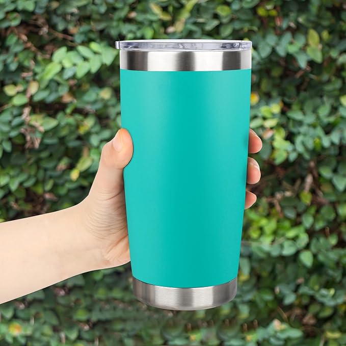 20oz Stainless Steel Tumbler Bulk with Lid, Travel Mug - Double Wall Vacuum Powder Coated Cup - Light Green, 12 Pack - Image 6