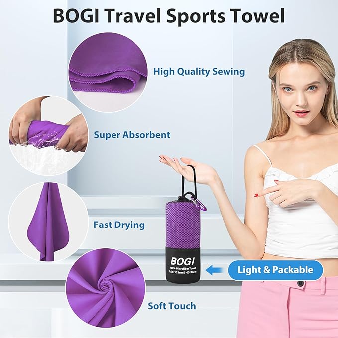 BOGI Microfiber Travel Sports Towel-Quick Dry, Soft Lightweight, Compact Towel - Image 4
