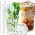 Luiaiog 18.5oz Glass Cups with Lids and Straws - Set of 2 Reusable Tumblers, Thickened Shatter-Resistant Glass, Ideal for Iced Coffee, Smoothies, Cocktails, Juices - Elegant & Durable Drinkware by Luiaiog