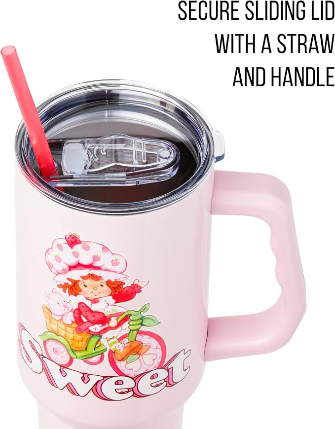 Silver Buffalo Strawberry Shortcake and Custard “Sweet” Double Walled Stainless Steel Tumbler with Handle, Fits in Standard Cup Holder, 40 Ounces - Image 2