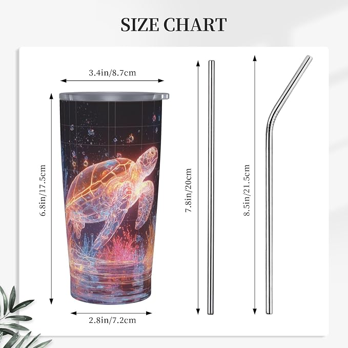 Sea Turtle Tumbler with Lid and Straw 20oz Vacuum Insulated Coffee Cup Stainless Steel Tumblers Leakproof Travel Mug Present for Women Men - Image 2